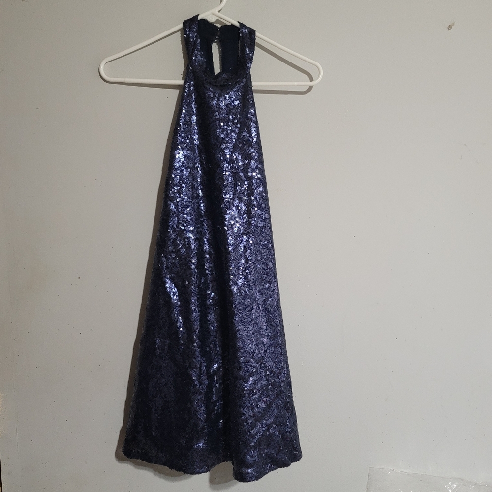 Sparkling Blue‎ Sequin Halter Dress Medium